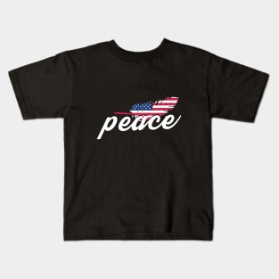 Peace American Flag Dove Feather Kids T-Shirt